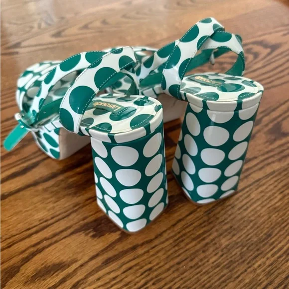 Larroude Green Polka Dot ankle strap heels size 10 - Picture 3 of 4